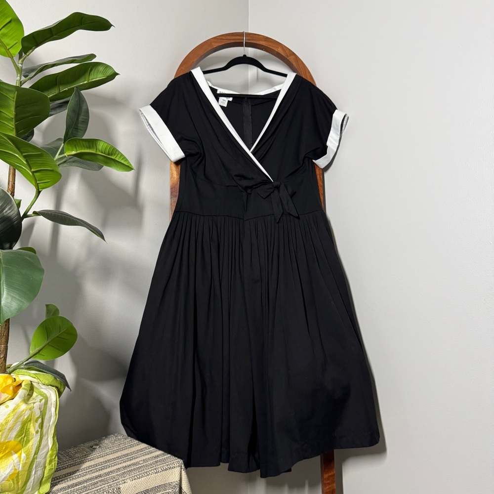 Unique Vintage XXL Black Retro Pin Up Rockabilly Collared Full Skirt Dress - Picture 1 of 9
